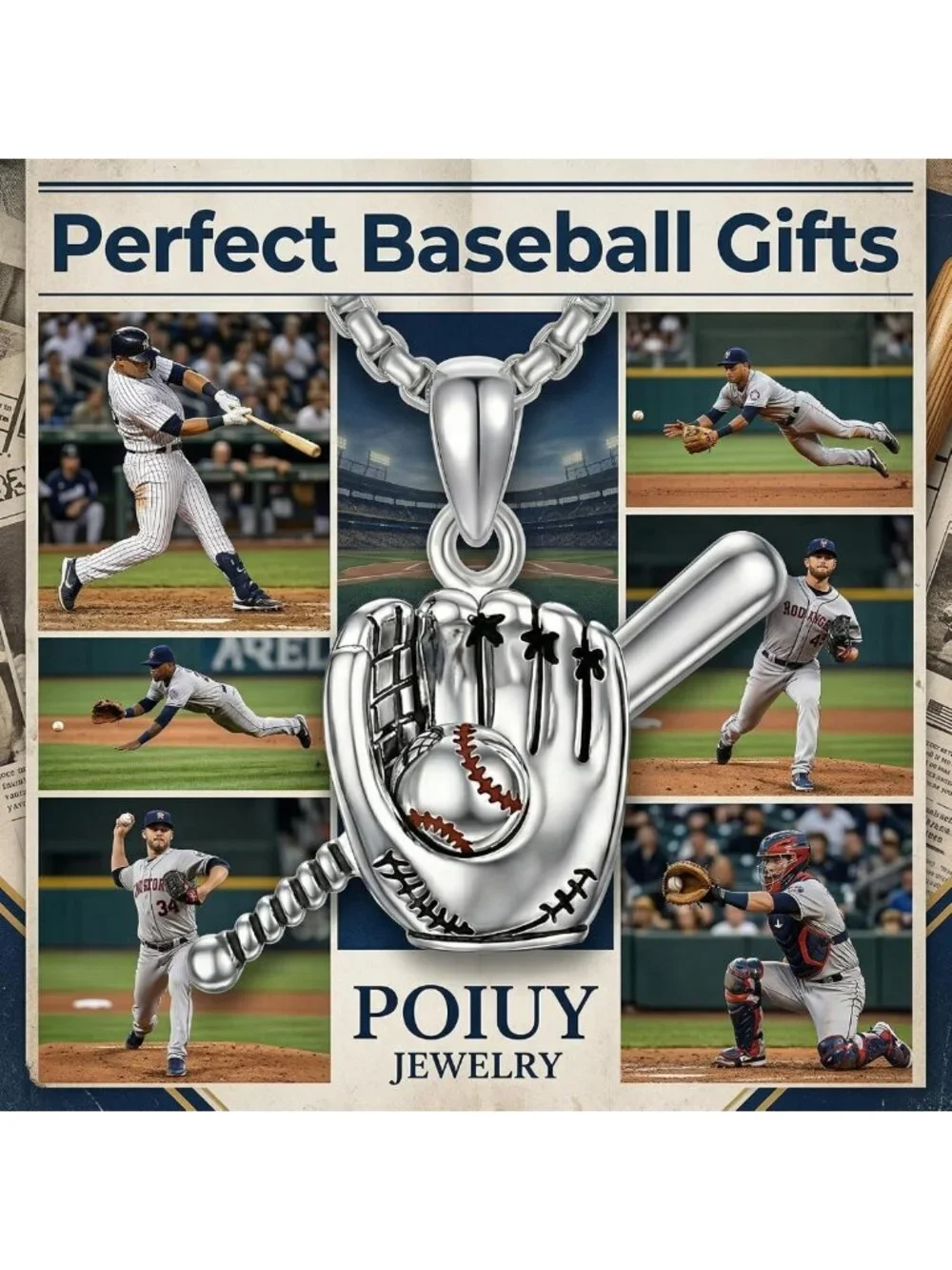 Baseball Necklace for Men - 18K White Gold Pendant Jewelry Gift for Athletes